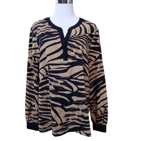 CHICO'S 3 Pullover Top Blouse XL Animal Print Office Career Casual Travel Tan - Picture 7 of 8